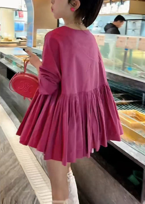 Wrinkled O Cotton Solid Women Neck Rose Shirts Fall