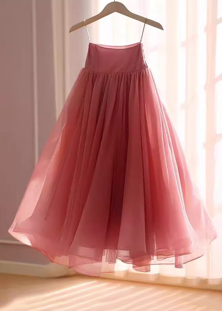 Chiffon Skirts Women Rose Waist Solid High Summer