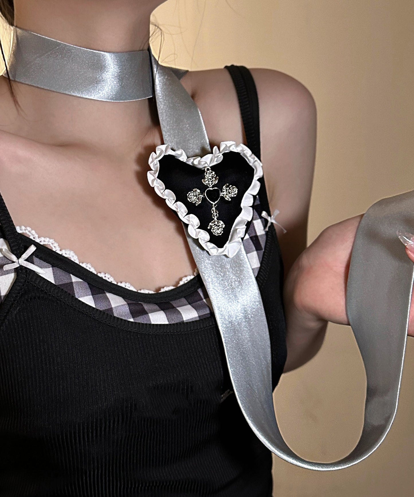 Women Silk Fabr Alloy Love Pendant Necklace YD009