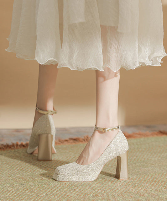 High Heels Leather Champagne Faux Chunky Women Splicing