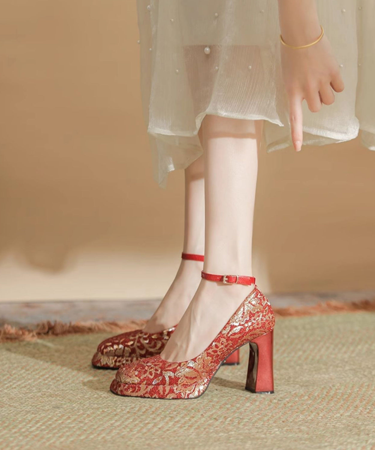 High Heels Leather Champagne Faux Chunky Women Splicing