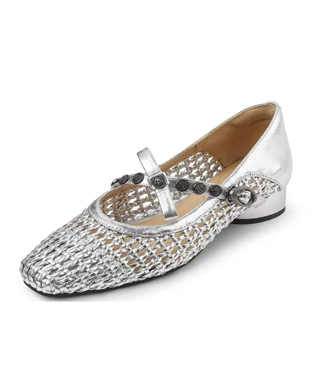 Chunky Leather Splicing Women Faux Black Hollow Out Shoes