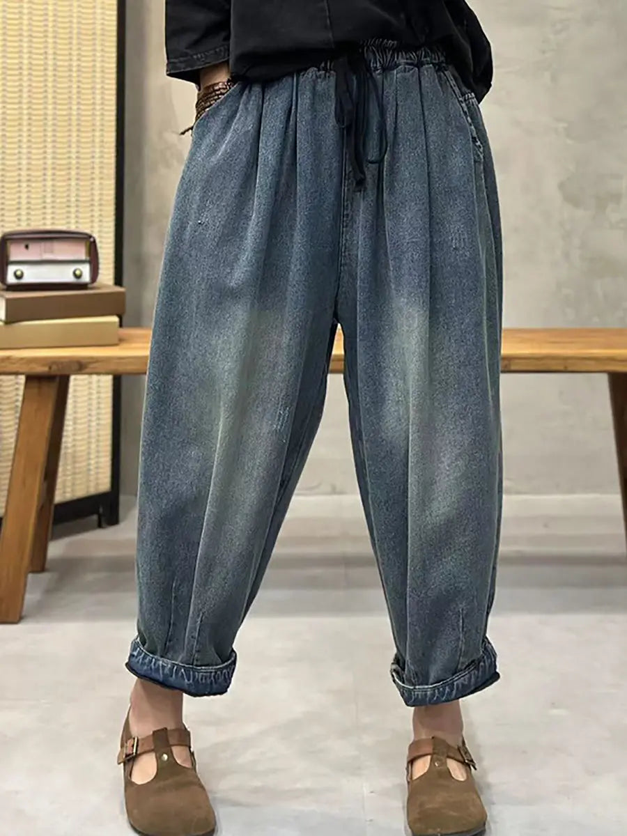 Women Spring Retro Washed Denim Harem Pants Ada Fashion