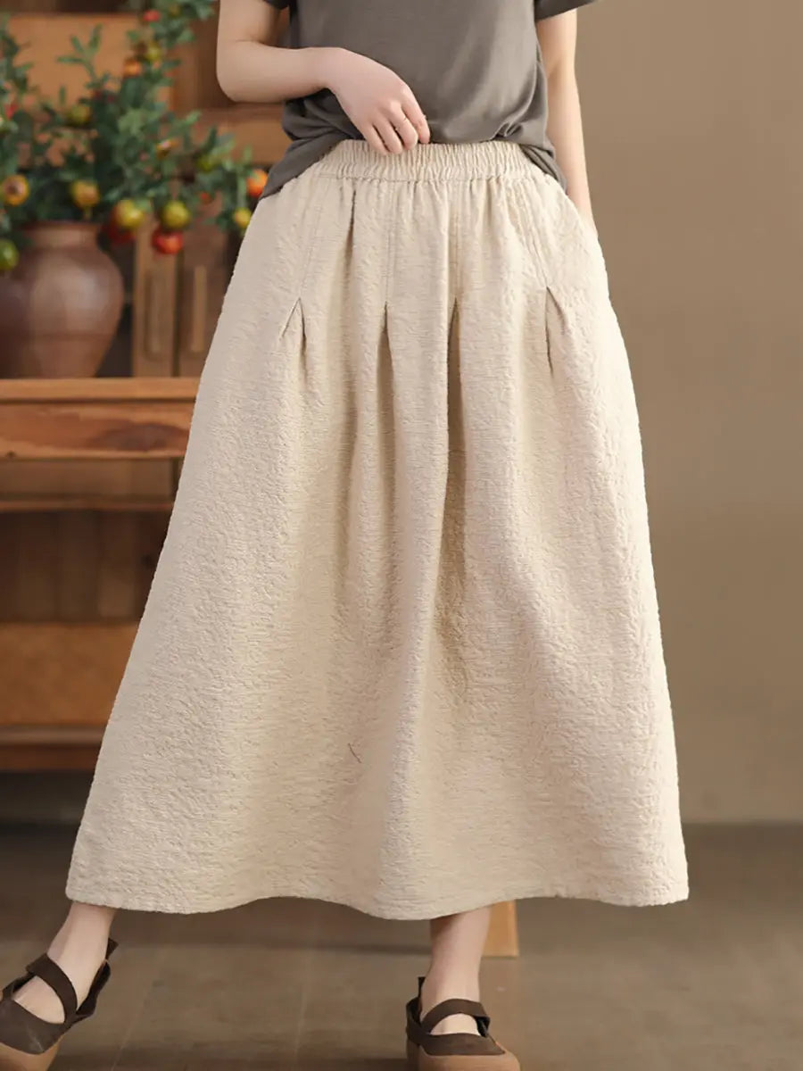 Women Spring Solid Artsy Commute Loose Skirt Ada Fashion