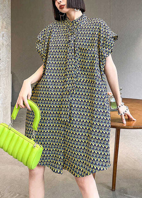 Puff Women Cotton Stand Print Dress Day Collar Sleeve