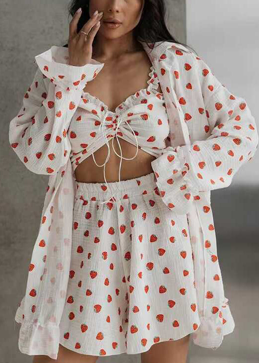 Pajama Pieces 3 Women Summer Cotton Strawberry Print Sets