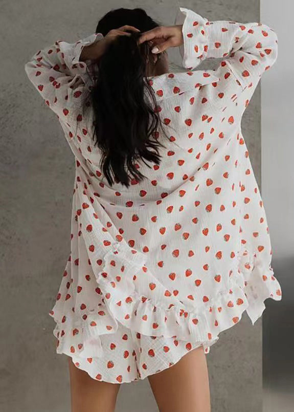 Pajama Pieces 3 Women Summer Cotton Strawberry Print Sets