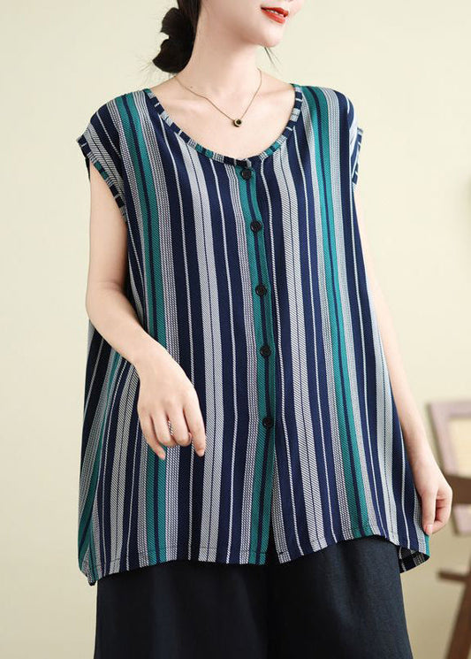 Long Women Striped Tank Summer O-Neck