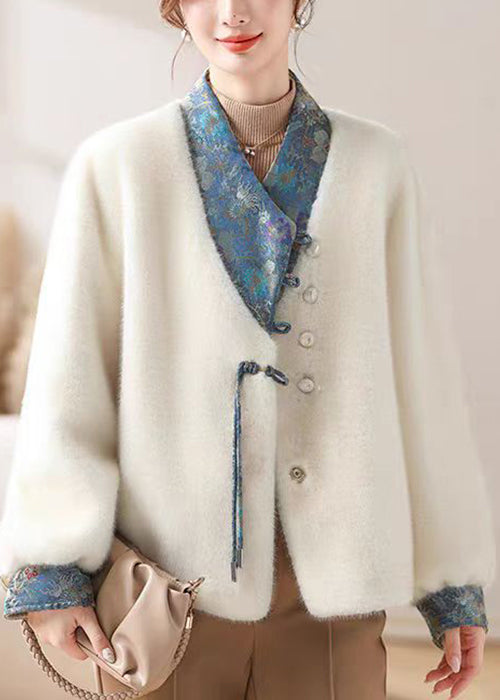 Women White Asymmetrical Button Mink Velvet Coat Winter RC017