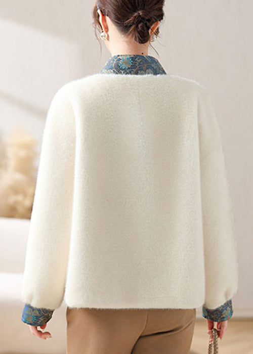 Women White Asymmetrical Button Mink Velvet Coat Winter RC017