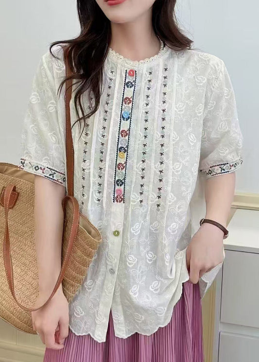Lace Summer Women Embroidered Loose White Shirts