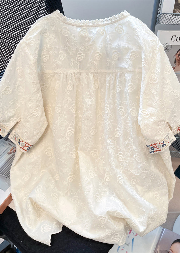 Lace Summer Women Embroidered Loose White Shirts