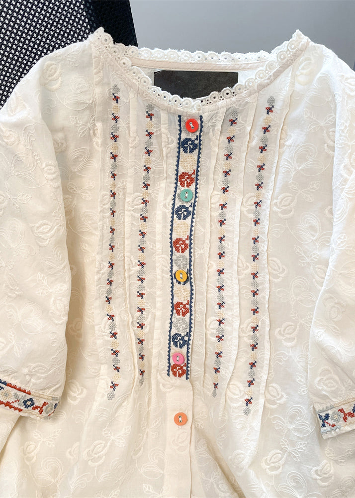Lace Summer Women Embroidered Loose White Shirts