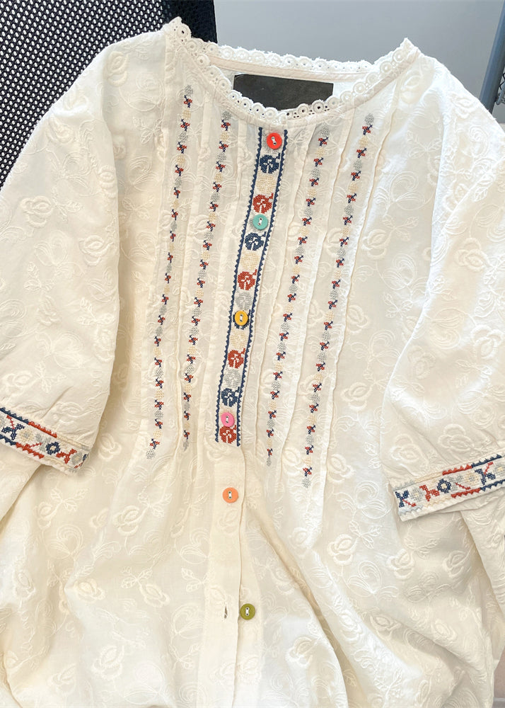 Lace Summer Women Embroidered Loose White Shirts