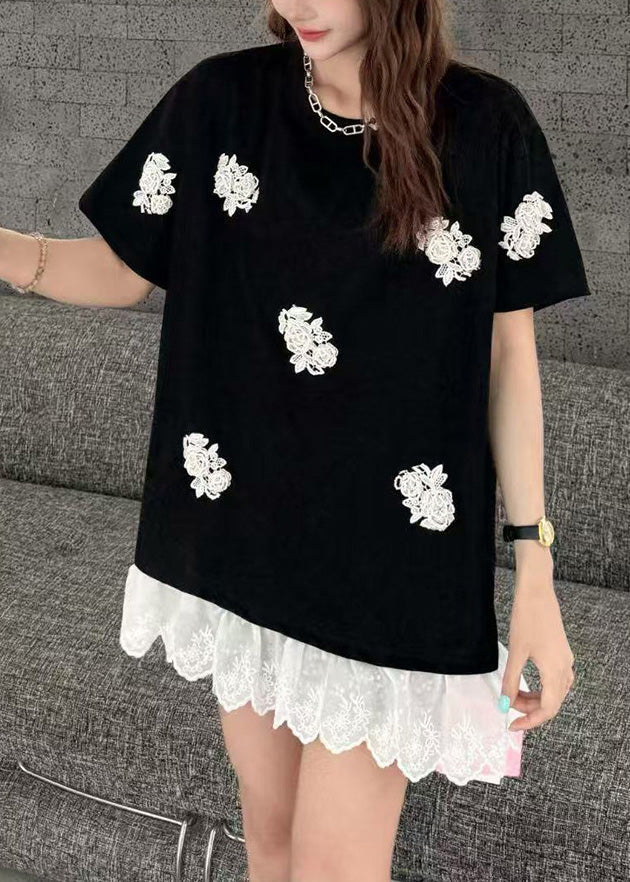 Oversized White Patchwork Tanks Flower Women Decorated Lace