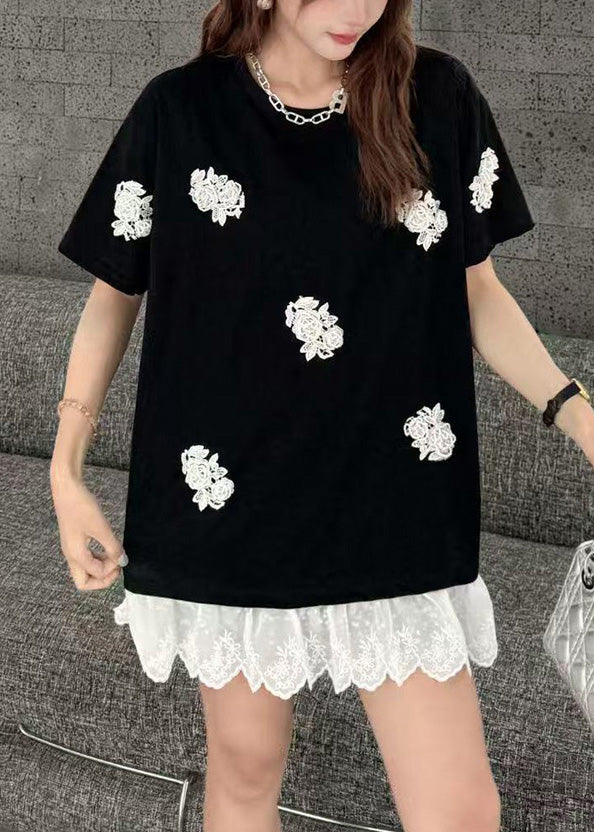 Oversized White Patchwork Tanks Flower Women Decorated Lace
