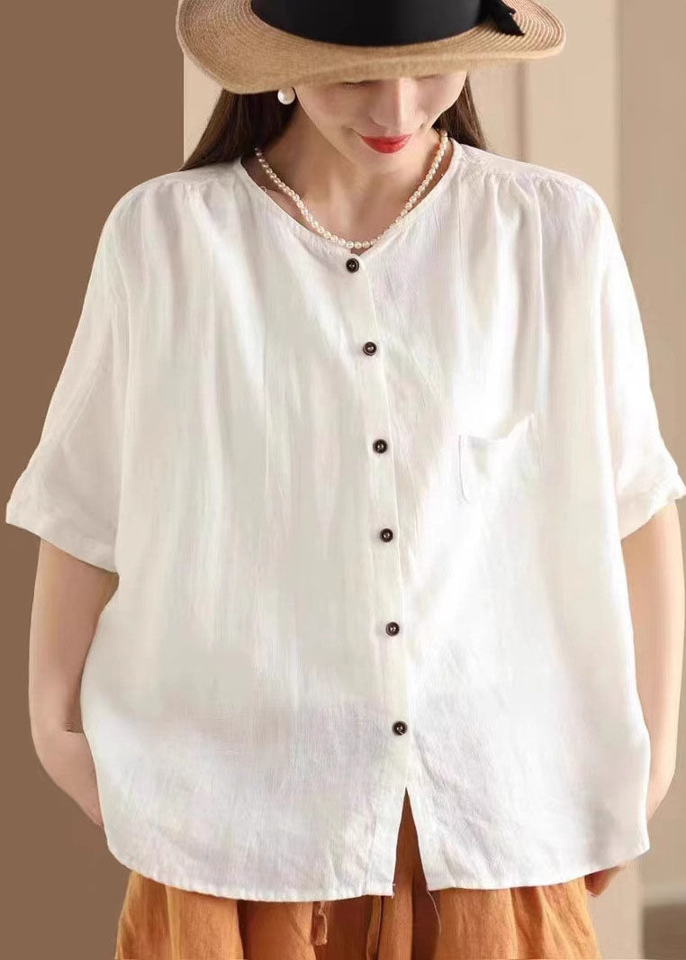 Shirt White Half Linen Women Tops Sleeve Oversized