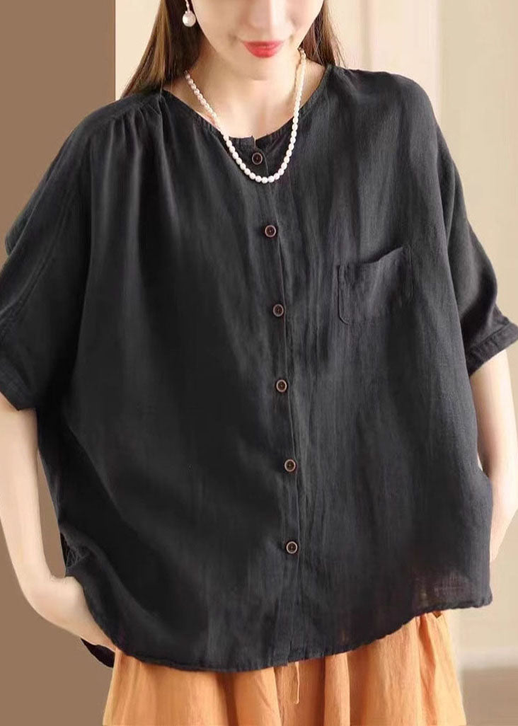 Shirt White Half Linen Women Tops Sleeve Oversized