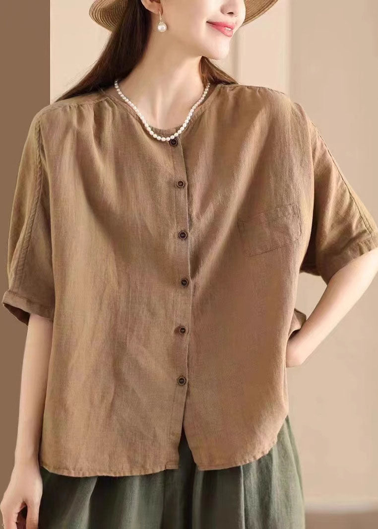 Shirt White Half Linen Women Tops Sleeve Oversized