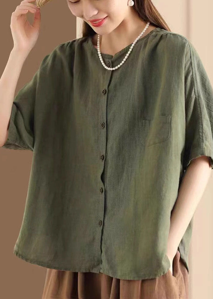 Shirt White Half Linen Women Tops Sleeve Oversized