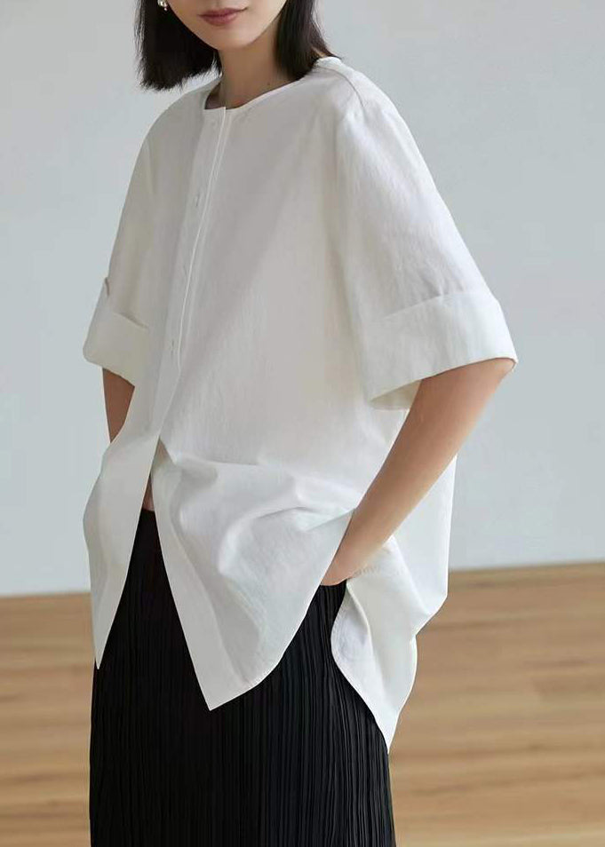 Half Open Tops Cotton Side Oversized Sleeve White Shirt Women
