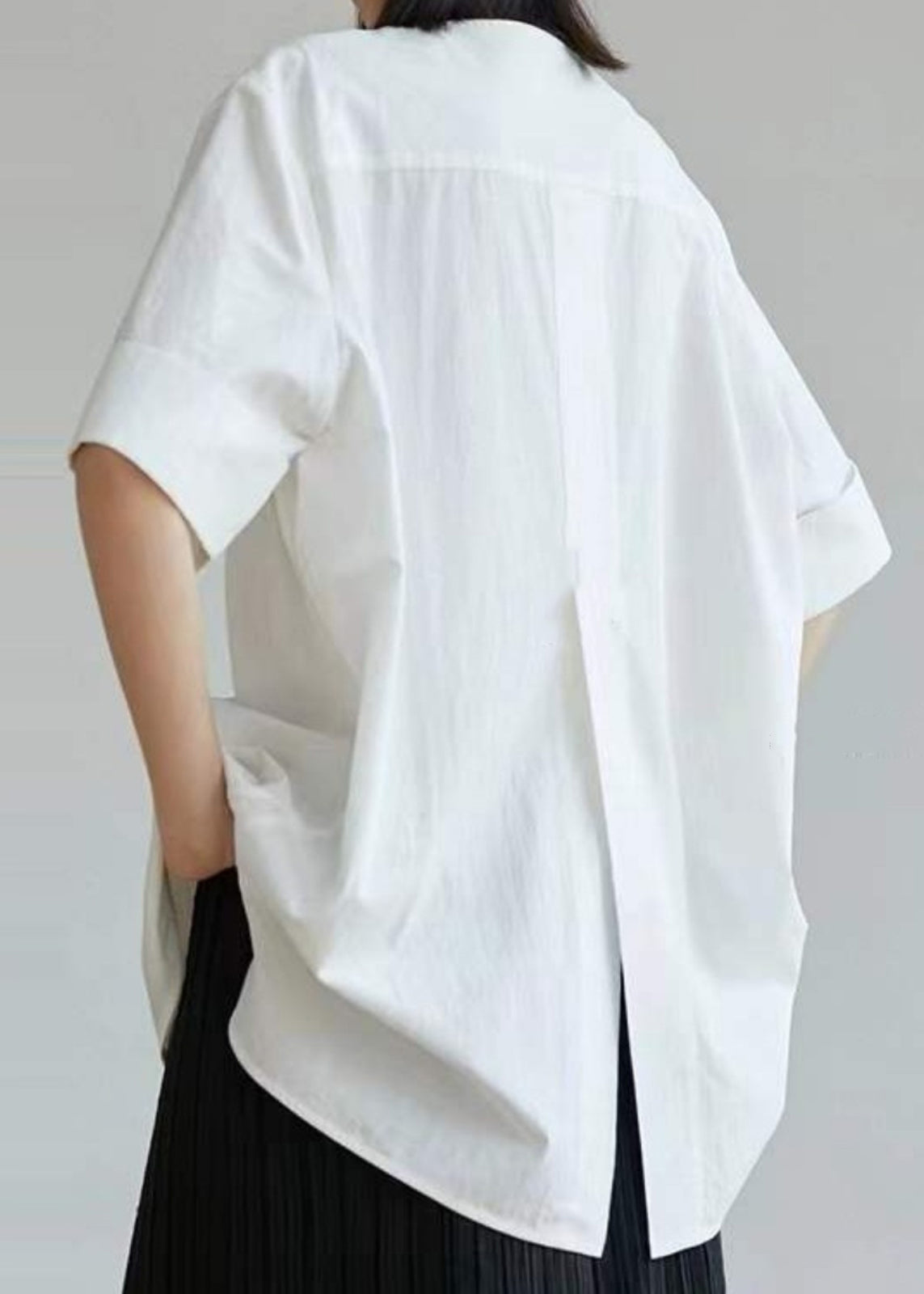 Half Open Tops Cotton Side Oversized Sleeve White Shirt Women