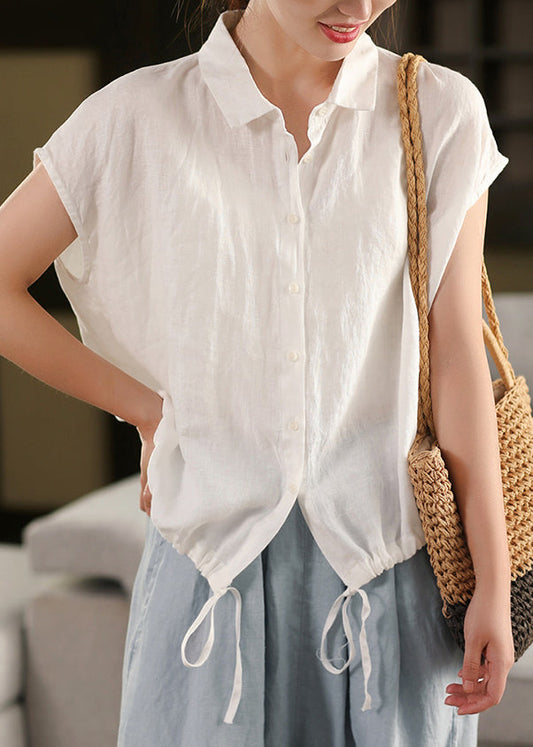 Linen Up Summer Women White Lace Blouse Pan Peter Collar