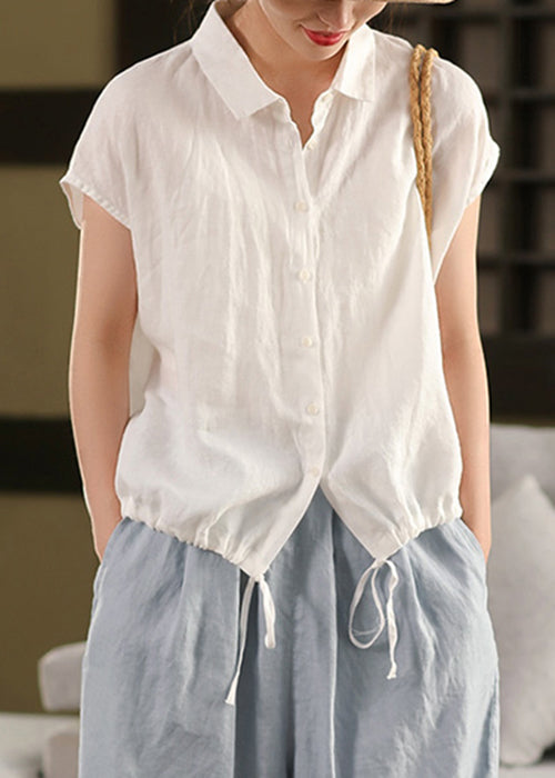 Linen Up Summer Women White Lace Blouse Pan Peter Collar
