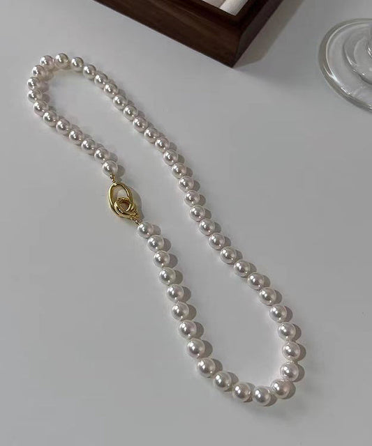 Collier de perles graduées en argent sterling blanc surdoré pour femme GH1021