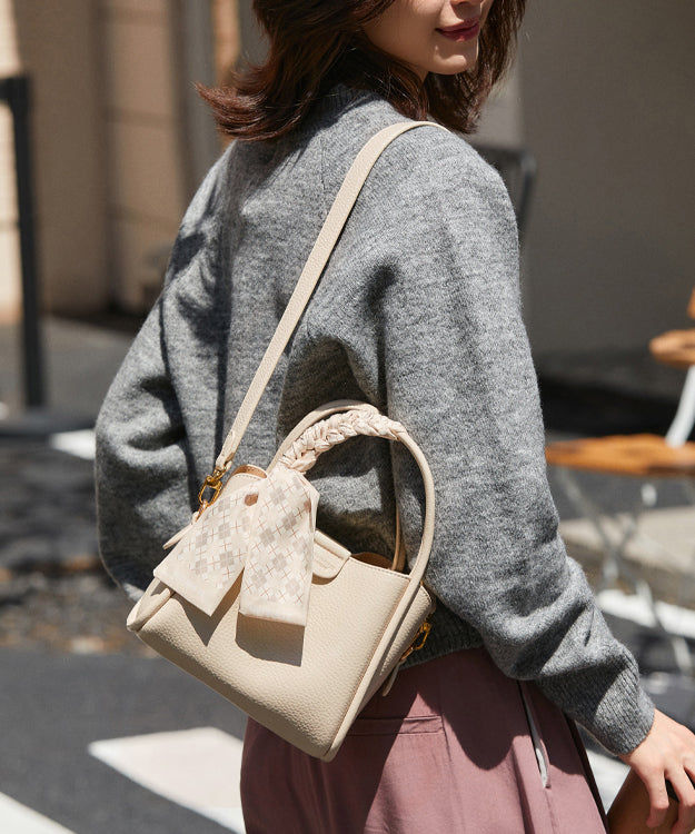 Faux Leather Tote Handbag Versatile Women White