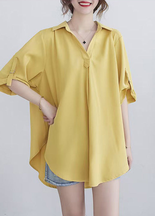 Women Oversized Shirt Summer Yellow Cotton