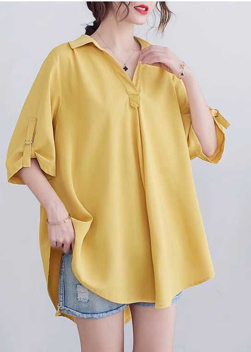 Women Oversized Shirt Summer Yellow Cotton