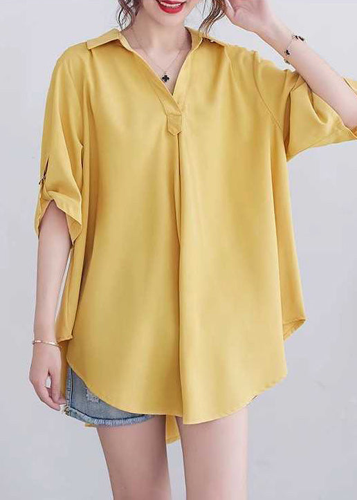 Women Oversized Shirt Summer Yellow Cotton