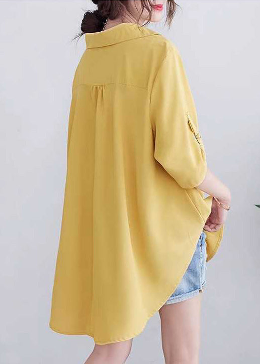 Women Oversized Shirt Summer Yellow Cotton