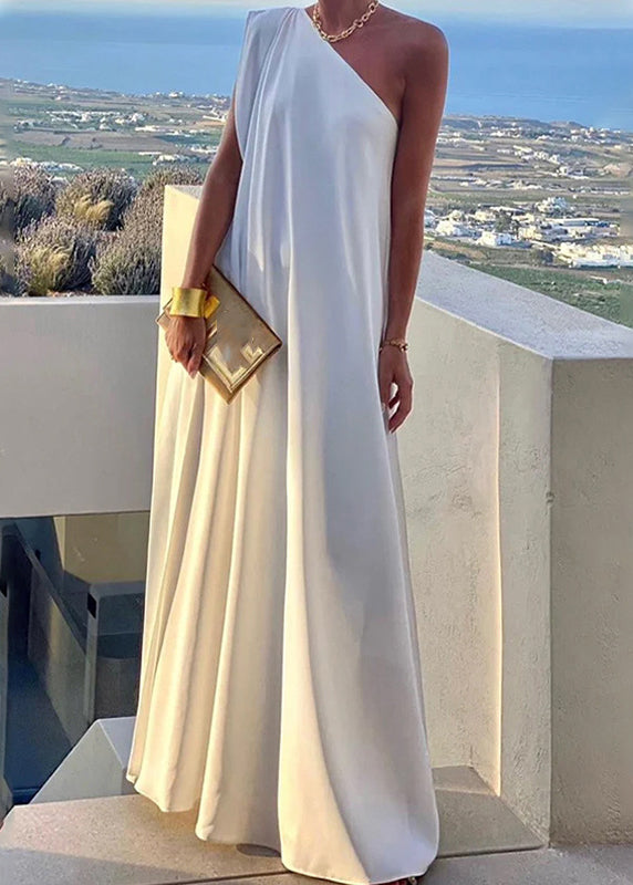One Long Dress Shoulder Summer Women's Solid White