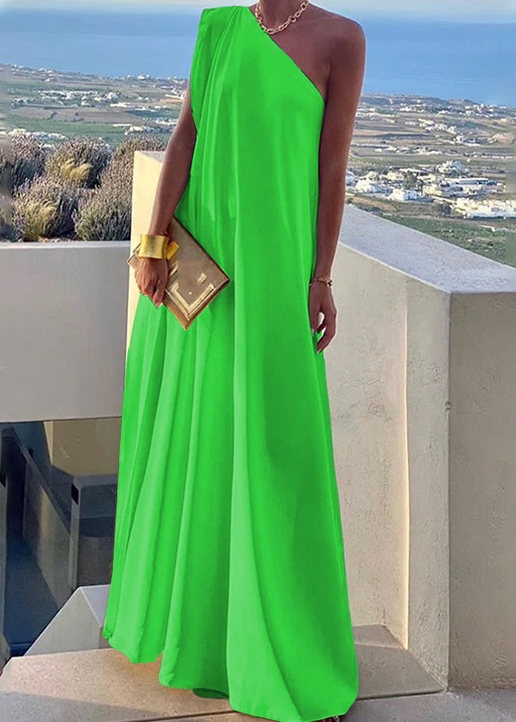 Long Dress Summer White Solid One Shoulder Women's