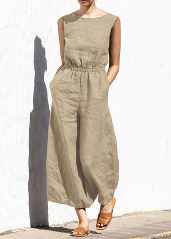 Color Fashion Khaki Womens Slim Sleeveless High Casual Jumpsuit