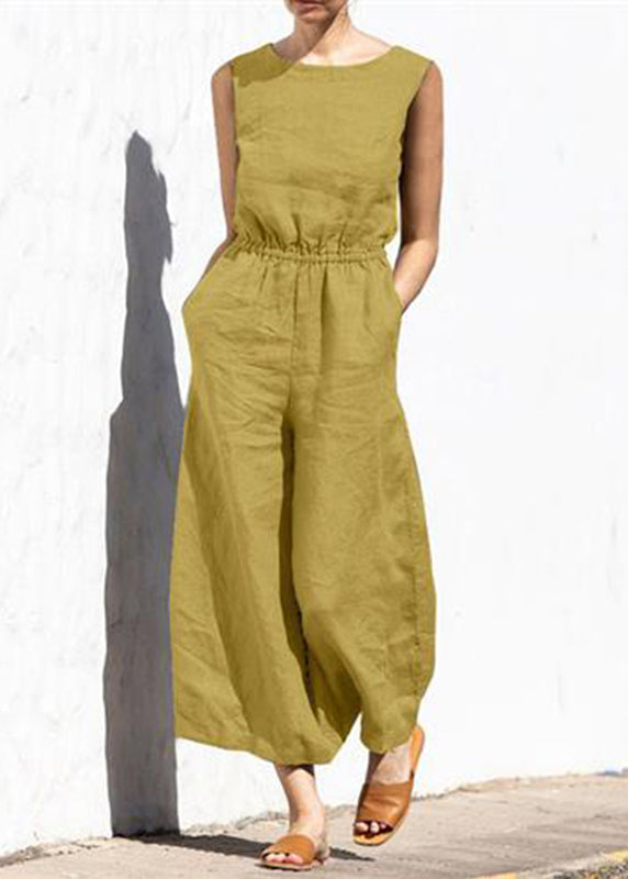 Color Fashion Khaki Womens Slim Sleeveless High Casual Jumpsuit