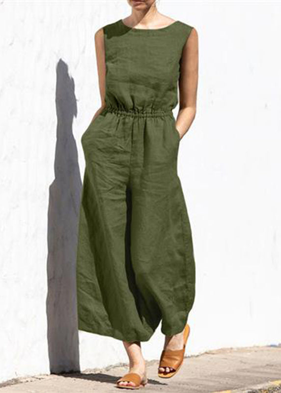 Color Fashion Khaki Womens Slim Sleeveless High Casual Jumpsuit