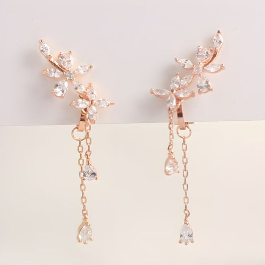 Rhinestone Clip-On Stud Floral / Earrings