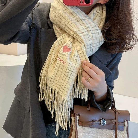 Heart Scarf Plaid Embroidered