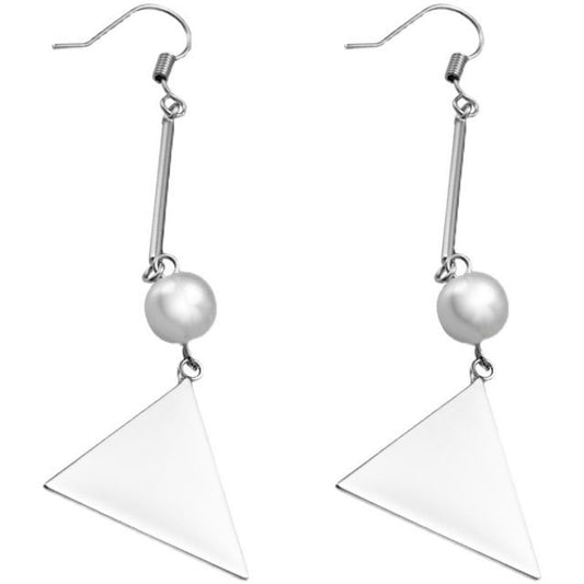 Earring Triangle Pearl Faux Dangle Sterling Silver