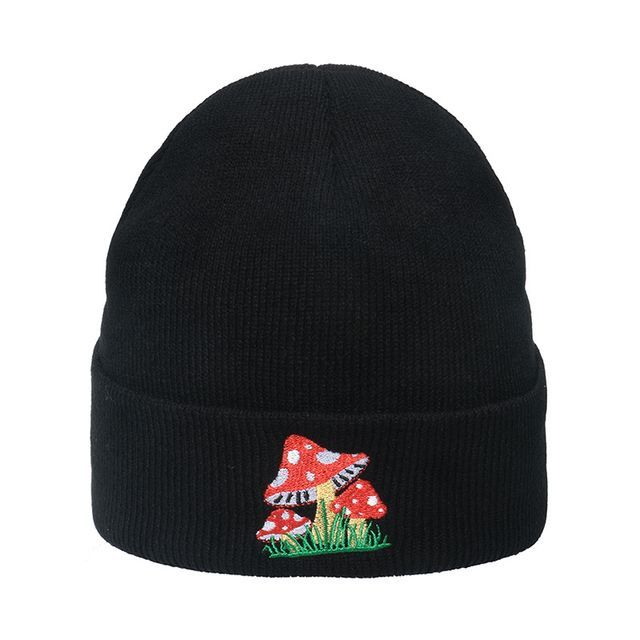 Mushroom Knit Beanie Embroidered