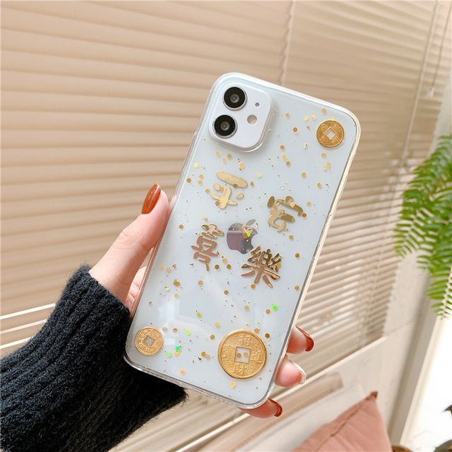 Leaf Gold Case Phone Transparent Chinese Characters