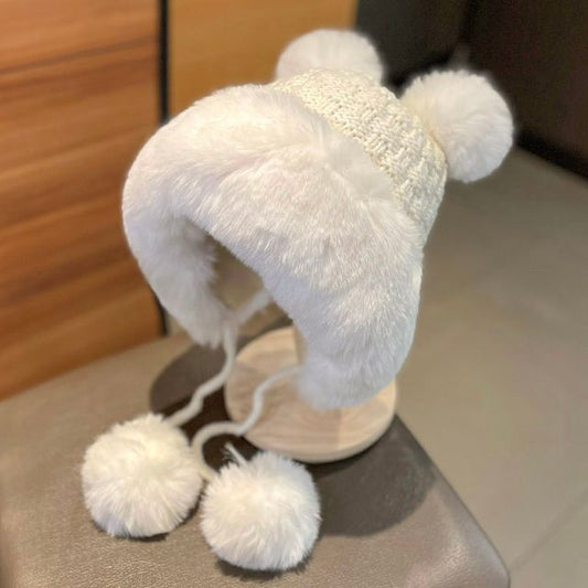 Fluffy Panel Beanie Pom