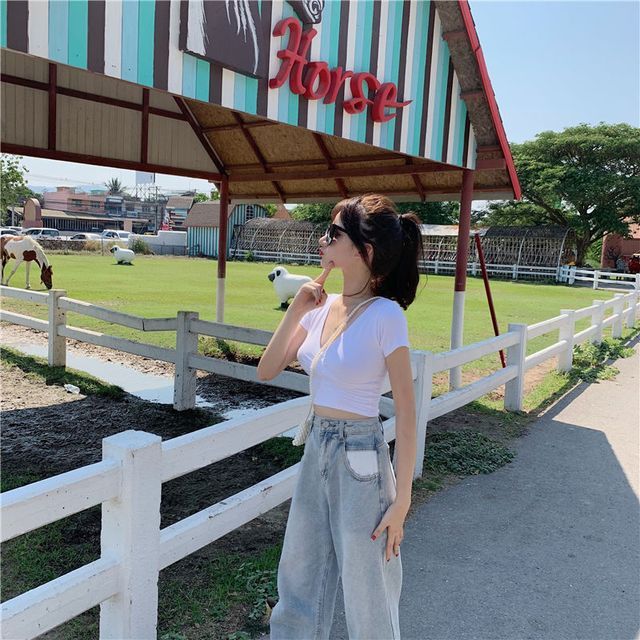 V-Neck Top Crop Short-Sleeve