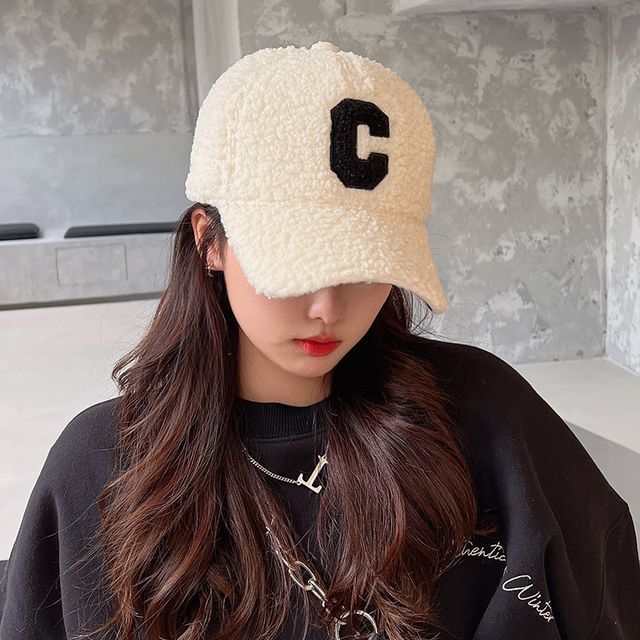 Faux Cap Baseball Lettering Shearling Applique