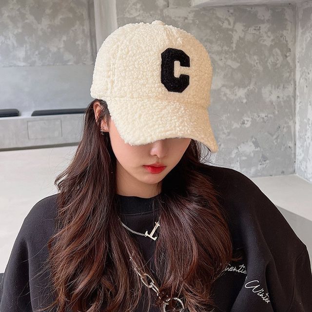 Faux Cap Baseball Lettering Shearling Applique