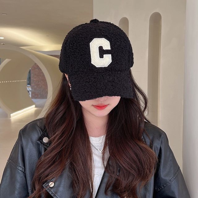 Faux Cap Baseball Lettering Shearling Applique