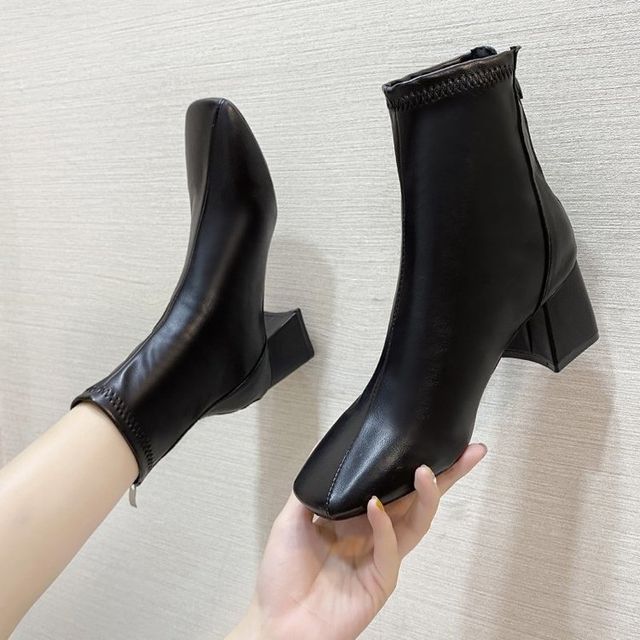 Boots Plain Short Chunky Heel